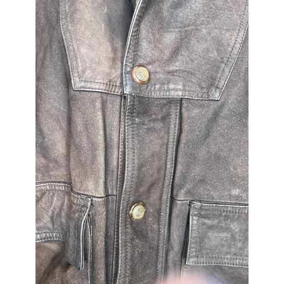 Vintage Weekends Brown Leather Bomber Aviator Jacket Coat Mens Large - Picture 4 of 13